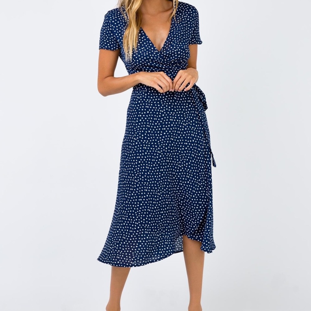 Princess Polly - Diamond Wrap Midi Dress Navy